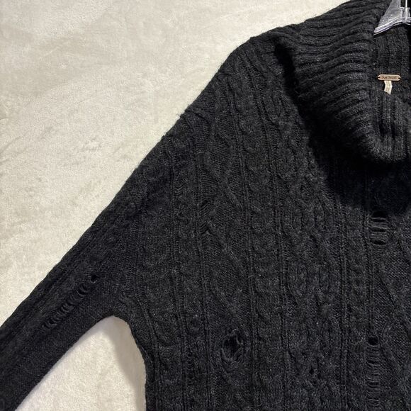 Free People Oversized Alpaca Blend Distressed Cable Knit Sweater Small Grey - Picture 3 of 14